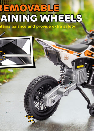 12V Kids Electric Motorcycle w/ Twist Grip Throttle, Training Wheels, Rear Suspension & Music, Orange