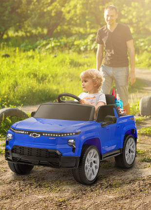 12V Chevrolet Silverado EV RST Licensed Kids Electric Car with Parent Remote Control, Spring Suspension, Blue
