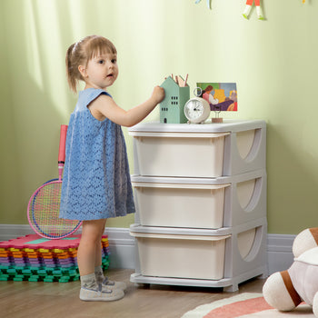 3 Drawers Kids Storage Unit, 3 Tier Stackable Toy Organizers and Storage Chest, Cream White