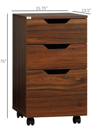 3 Drawer Mobile File Cabinet, Rolling Printer Stand, Vertical Filing Cabinet, Brown Wood Grain
