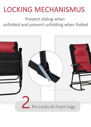 2 Piece Outdoor Patio Furniture Set with 2 Folding Padded Rocking Chairs, Bistro Style for Porch, Camping, Balcony, Red