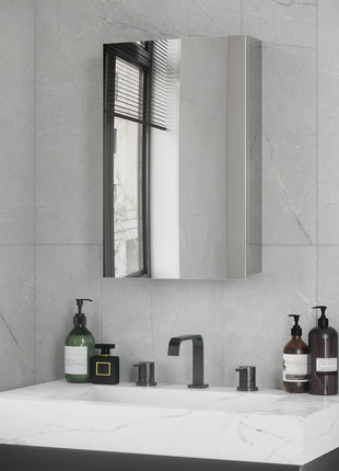Wall Mounted Bathroom Medicine Cabinet Mirrored Cabinet with Hinged Door 3-Tier Storage Shelves Silver