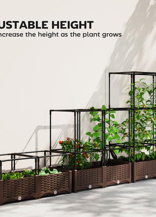 Raised Garden Bed with Trellis, 46.5" Tomato Cage with Crop Cage, Self Watering Planter Box with Drainage Holes, White