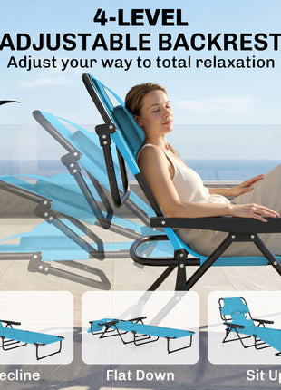 Folding Lounge Chair w/ Reclining Back, Light Blue