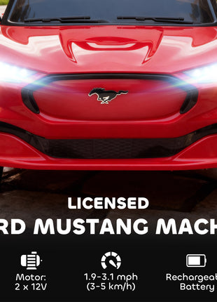 12V Kids Ride On Car, Licensed Ford Mustang Mach-E Electric Car with Remote Control, LED Light, Music, Red