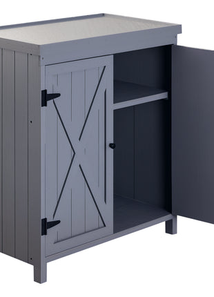 Outdoor Storage Cabinet, Outdoor Tool Shed with Galvanized Top and Two Shelves for Yard Tools or Pool Accessories, Gray
