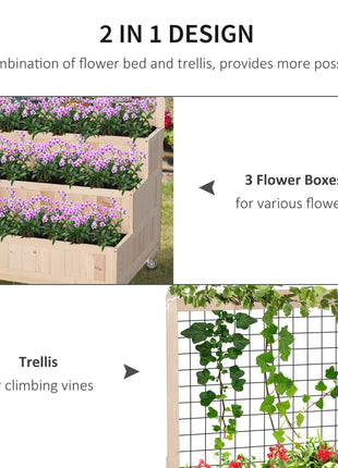 3-Tiers Raised Garden Bed with Trellis, 53" H Vertical Planter Box with Wheels & Back Storage Area, for Flowers, Vegetables, Herbs, Natural