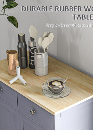 Kitchen Storage Cabinet, Sideboard Floor Cupboard with Solid Wood Top, Adjustable Shelf, and 2 Drawers, Gray