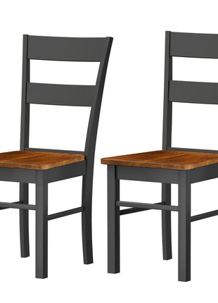 Farmhouse Dining Table Chairs, Set of 2 Rubber Wood Kitchen Table Chairs with Open Back for Living Room, Black