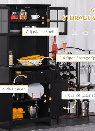 Elegant Buffet with Hutch, Kitchen Pantry Storage Cabinet with Framed Glass Door Drawer and Microwave Space, Black