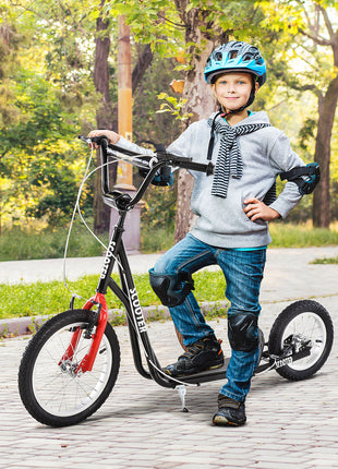 Teens Youth Scooter Ride On Toy with Adjustable Handlebar, Dual Brakes, and Inflatable Wheels For Kids 5+ - Black