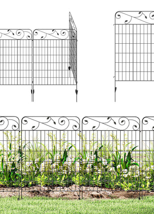Garden Fence, 4 Pack Steel Fence Panels, 11.5' L x 43" H, Rust-Resistant Decorative Border Flower Edging for Yard, Landscape, Patio, Outdoor Decor, Square Vines