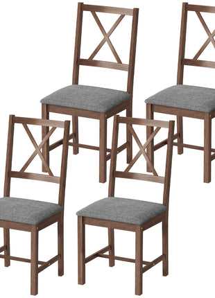 Set of 4 Dining Chairs, Upholstered X-Back Dining Room Chairs with Rubberwood Legs and Padded Seat for Kitchen, Walnut