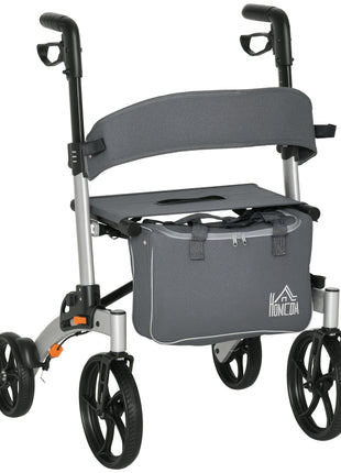 Aluminum Rollator Walker for Seniors and Adults with 10'' Wheels FSA HSA Eligible, Seat and Backrest, Folding Rolling Walker with Adjustable Handle and Storage Bag, Support up to 300lbs, Gray