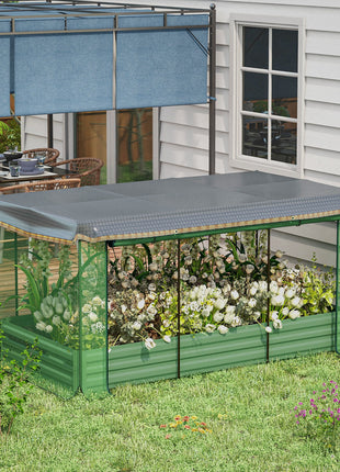 Galvanized Steel Planter Box with Crop Cage and Shade Cloth, Raised Garden Bed for Flowers, Veggies and Herbs, Green