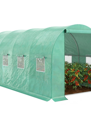 15' x 7' x 6.5' Walk-in Tunnel Hoop Greenhouse, Green House for Outside with PE Cover, Steel Frame, Roll-Up Zipper Door & Windows for Flowers, Vegetables, Tropical Plants, Green