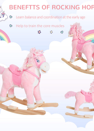 Kids Ride on Rocking Horse Toddler Plush Toy with Realistic Sounds and Swinging Tail for 3 Years Old Children