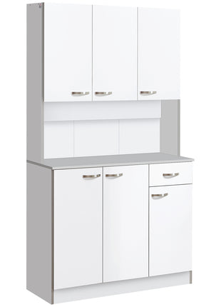 71" Kitchen Pantry Cabinet, Tall Storage Cabinet with Microwave Stand, Modern Kitchen Hutch with Countertop, 6 Doors, Storage Drawer, 3 Adjustable Shelves for Living Room, Dining Room, White