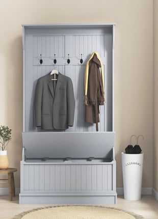 3-In-1 Entryway Bench with Coat Rack, Hall Tree with Bench and Shoe Storage, 5 Hooks for Hallway