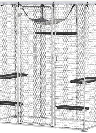 Catio Outdoor Cat Enclosure, Galvanized Steel Walk-in Cat Cage with Waterproof Cover, 5 Adjustable Platforms, Hammock