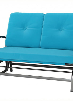 Outdoor Glider Bench, 2-Person Patio Rocker Loveseat with Tufted Cushions, Steel Frame for Porch, Garden Backyard, Blue