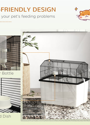 22" 2-Tier Hamster Cage with Extra-Deep 14" Base, Small Animal Cage with Ramp, Water Bottle, Food Dish, Wheels, Black