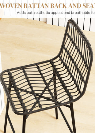 Rattan Counter Bar Stools Set of 2, 26" Counter Height Barstools with Back, Bar Chairs for Kitchen Island, Black