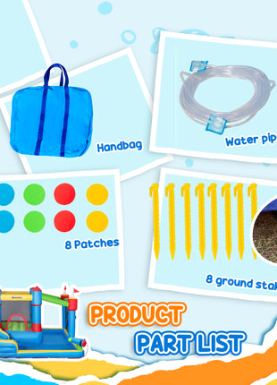 6-in-1 Inflatable Water Slide with Splash Pool, Slide, Climbing Wall, Water Cannon, Inflatable Bounce House for Kids with 2 Min. Inflation