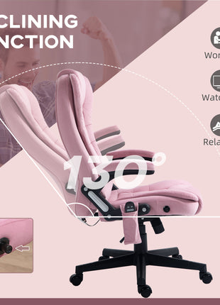 6 Point Executive Office Chair with Heat, Velvet High Back Vibrating Massage Office Chair, Pink