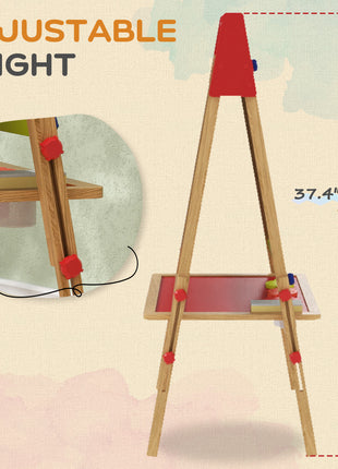 3 in 1 Easel for Kids with Paper Roll, Whiteboard, Chalkboard, Double Sided & Adjustable Height, Nature Wood