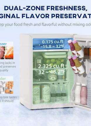 2.5 Cu.Ft Mini Fridge, Single Door Compact Refrigerator with Freezer, Adjustable Thermostat, Reversible Door, White