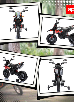 12V Aprilia Licenced Kids Motorcycle with Training Wheels, Spring Suspension, LED Light, USB, Music, Red