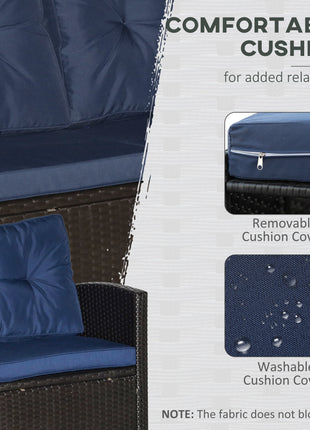 4 Pieces Patio Furniture Sets with Cushions, PE Rattan Wicker Conversation Chairs with Two-Tier Coffee Table for Backyard Porch Garden Poolside and Deck, Blue