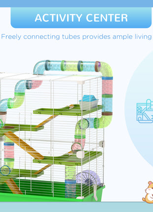 23" 5-Tier Hamster Cage with Wheel and Water Bottle, Green