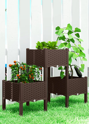 Plastic Raised Garden Bed with Legs, Self Watering Elevated Planter Boxes with Drainage Holes and Plugs, Easy Assembly