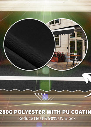 8' x 6.6' Patio Retractable Awning, Manual Exterior Sun Shade Deck Window Cover, Black
