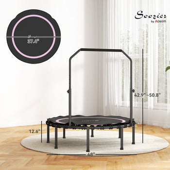 48" Rebounder Trampoline for Adults, Foldable Mini Trampoline with Adjustable Handle Bar for Indoor Outdoor, Pink
