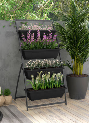 4-Tier Vertical Raised Garden Planter with 4 Boxes, Outdoor Plant Stand Grow Container for Vegetable & Flowers, Black