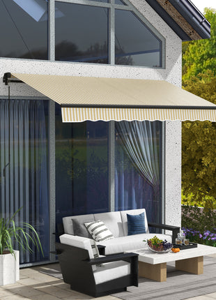 12' x 10' Retractable Awning, 280gsm UV Resistant Sunshade Shelter for Deck, Balcony, Yard, Beige and White