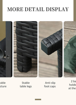 22" Outdoor Side Table with Umbrella Hole, Rattan Wicker End Table with Sand Bag and Steel Frame for Patio, Garden, Backyard, Black & Tan