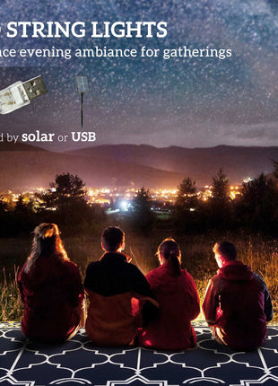 Reversible Outdoor Rug Carpet with LED Lights, 12' x 9' PP Straw Rug with Carry Bag and Ground Stakes