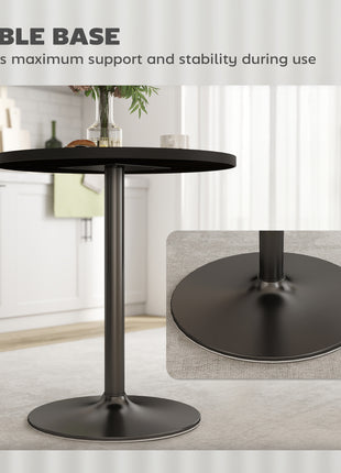Round Dining Table for 2-4 People, Small Kitchen Table with Wood Grain Top, Black