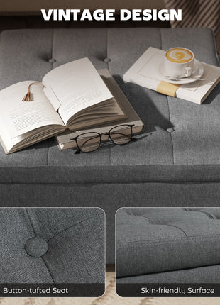 Round Storage Ottoman Bench, Button Tufted Ottoman with Flip Top for Living Room, Entryway and Bedroom, Gray
