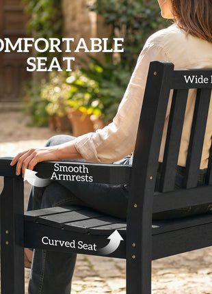 2-Person Garden Bench, HDPE Outdoor Bench with 530 lbs Capacity, Curved Seat for Backyard, Park, Porch, Lawn, Black