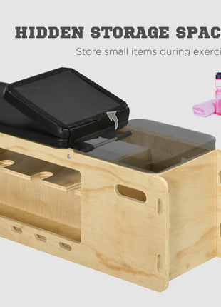 Wooden Workout Bench with Dumbbell Rack and Resistance Bands, Adjustable Incline Weight Bench for Home Gym