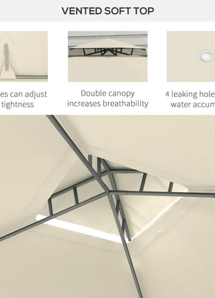 9.6' x 11.6' Patio Gazebo Outdoor Canopy Shelter with 2-Tier Roof and Netting, Steel Frame for Garden, Cream White