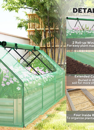 8.6 x 3 x 1ft Metal Planter Box with Mini Greenhouse, Galvanized Raised Garden Bed with Cover for Herbs and Vegetables, Small Greenhouse for Patio Garden Balcony, Green and Silver