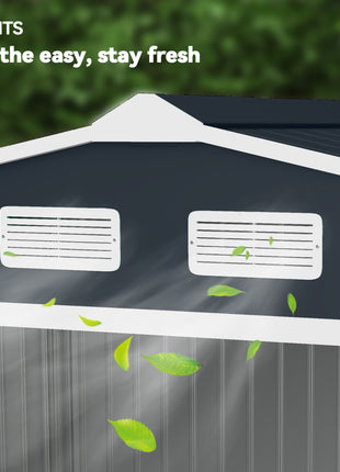 9' x 6' Outdoor Storage Shed, Garden Tool Metal Shed with Foundation Kit, Dark Gray