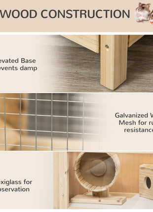 2-Tier Wooden Hamster Cage, Small Animals Hutch, w/ Seesaw, Tray