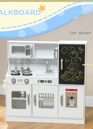 Pretend Play Kitchen, Kids Kitchen Playset with Play Phone, Chalkboard, Towel Rack & Ice Maker for 3-8 Years White